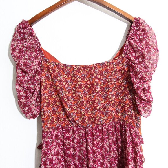 En Saison Affectionate Love Plum Purple Floral Print Ruffled Midi Dress Pleated - Picture 9 of 13